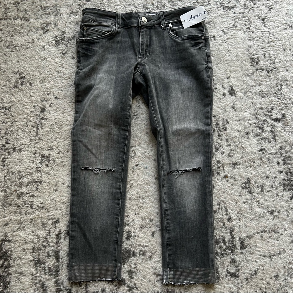 NWT LIU JO junior Ripped Distressed gray cropped Jeans.  Girls Size 12 - 152 cm